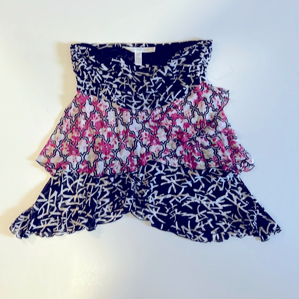 Diane Von Furstenberg Silk Sheer mesh layered mini skirt, 100% silk,sheer on hem